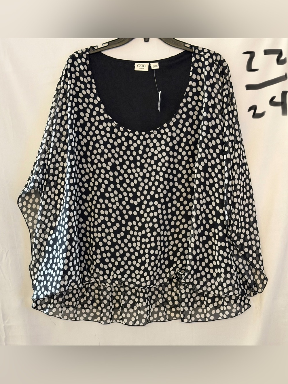 Cato Black and White Polka Dot Chiffon Scoop Neck Blouse